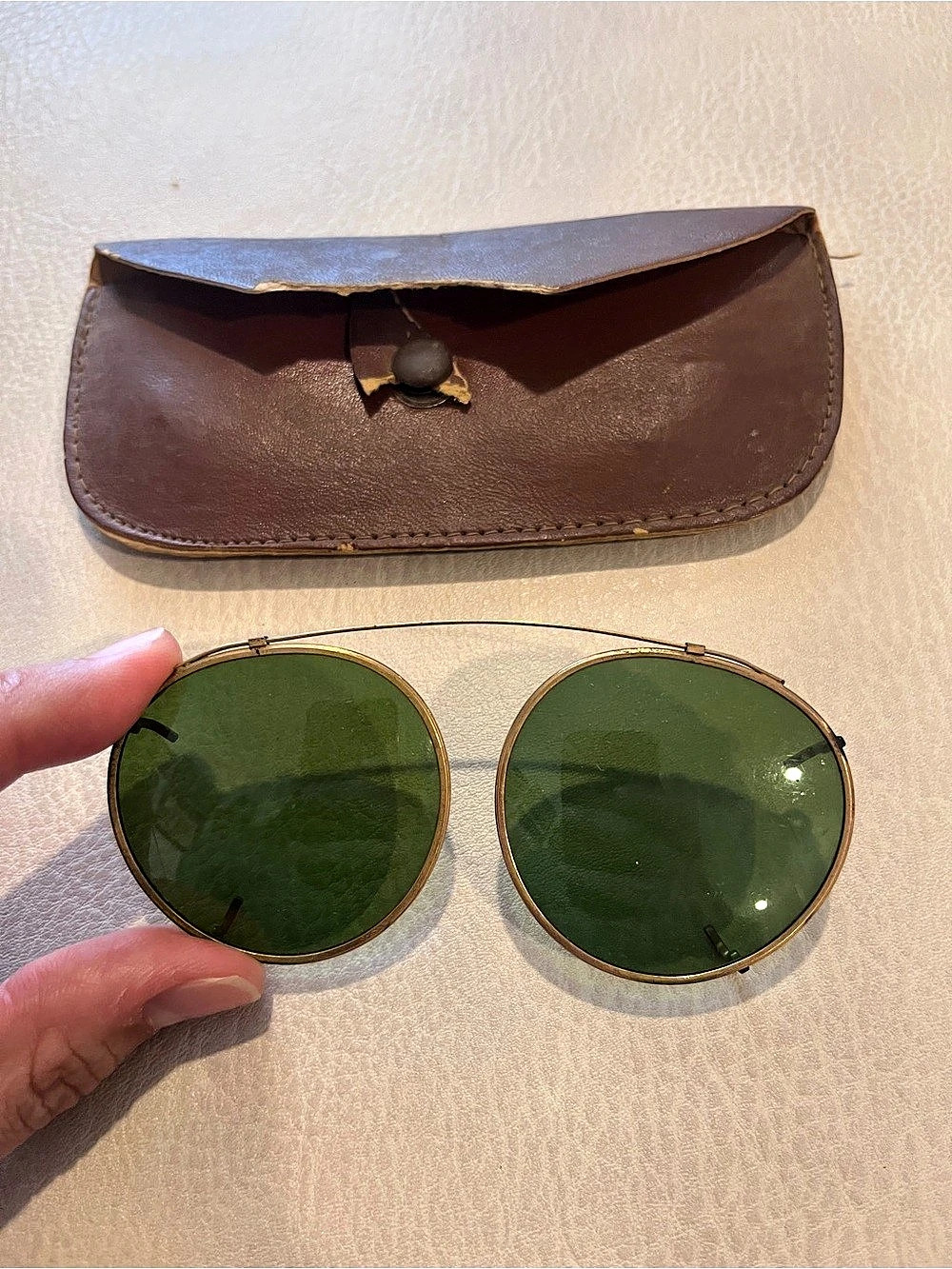 Vintage 1940s 1950s Round Clip On Sunglasses Green Lenses Movie Prop Costume